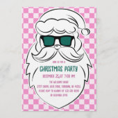 Retro Groovy Pink Checkered Santa Claus Christmas  招待状 (正面)