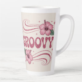 Retro Groovy Pink Hibiscus Latte Mug カフェラテマグ