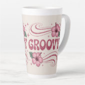 Retro Groovy Pink Hibiscus Latte Mug カフェラテマグ (右アングル)