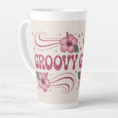 Retro Groovy Pink Hibiscus Latte Mug カフェラテマグ (左アングル)