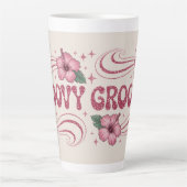 Retro Groovy Pink Hibiscus Latte Mug カフェラテマグ (正面)