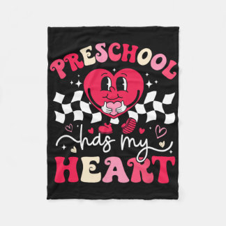 Retro Groovy Preschool Has My Heart Teacher Valent フリースブランケット