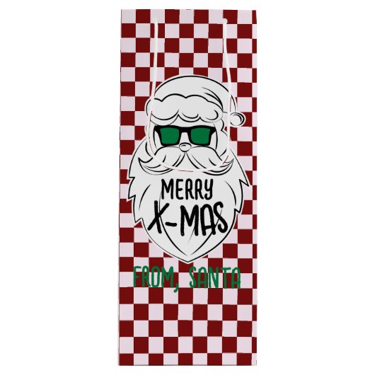 Retro Groovy Red Checkered Santa Claus Christmas  ワインギフトバッグ (正面)