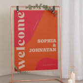 Retro groovy red orange typography welcome wedding ポスター
