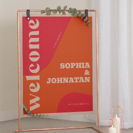 Retro groovy red orange typography welcome wedding ポスター