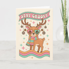 Retro Groovy Reindeer Merry Christmas シーズンカード