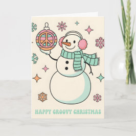Retro Groovy Snowman Merry Christmas シーズンカード
