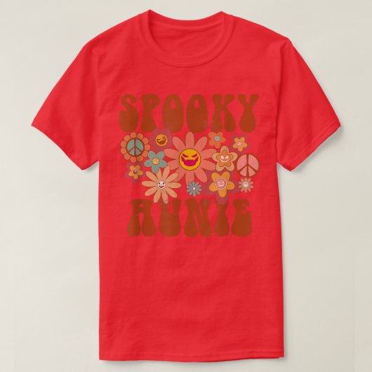 Retro Groovy Spooky Aunie Fall Halloween Thanksgiv Tシャツ (デザイン正面)