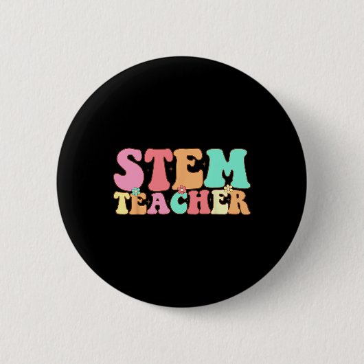 Retro Groovy Stem Teacher Stem Day Specials Squad 缶バッジ (正面)
