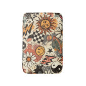 Retro Groovy Sticker Collage Pattern Smiley Face バスマット (正面縦)