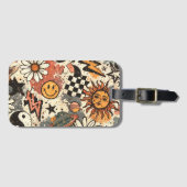 Retro Groovy Sticker Collage Pattern Smiley Face ラゲッジタグ (正面横)