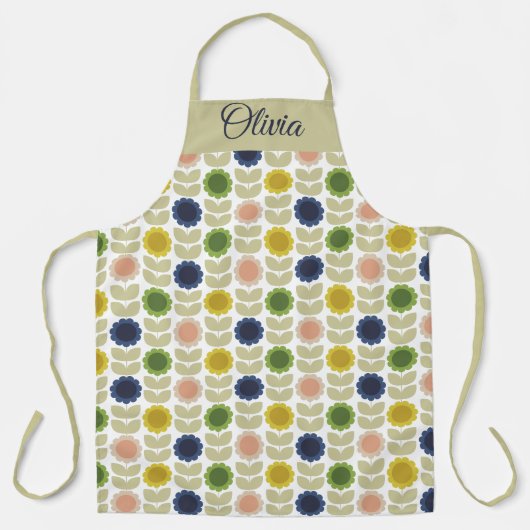 Retro Groovy Summer Flowers Stems エプロン (正面)