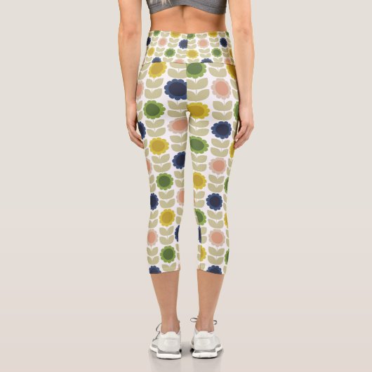 Retro Groovy Summer Flowers Stems カプリレギンス (裏面)