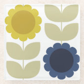 Retro Groovy Summer Flowers Stems ガラスコースター (正面)