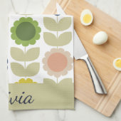 Retro Groovy Summer Flowers Stems キッチンタオル (四つ折り)