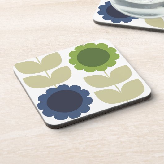 Retro Groovy Summer Flowers Stems コースター (左側)