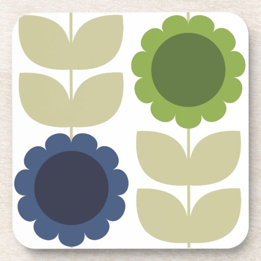 Retro Groovy Summer Flowers Stems コースター (正面)