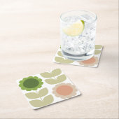 Retro Groovy Summer Flowers Stems スクエアペーパーコースター (インサイチュ)
