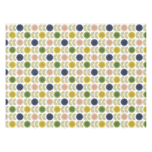 Retro Groovy Summer Flowers Stems テーブルクロス (正面(横))