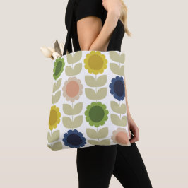 Retro Groovy Summer Flowers Stems トートバッグ