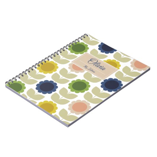 Retro Groovy Summer Flowers Stems ノートブック (左側)