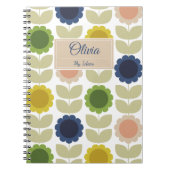 Retro Groovy Summer Flowers Stems ノートブック (正面)