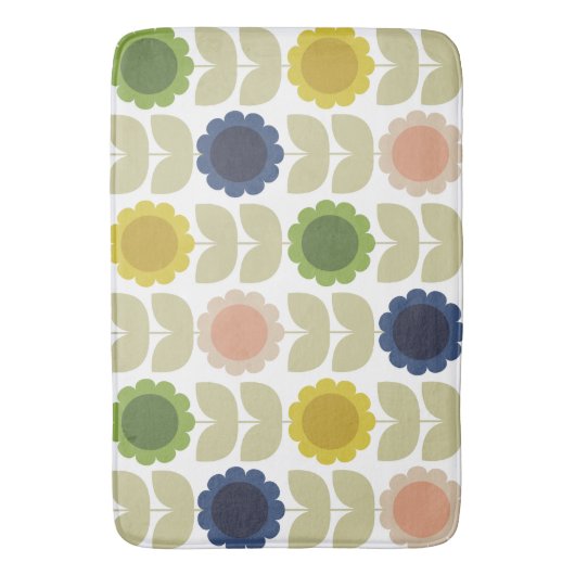 Retro Groovy Summer Flowers Stems バスマット (正面縦)