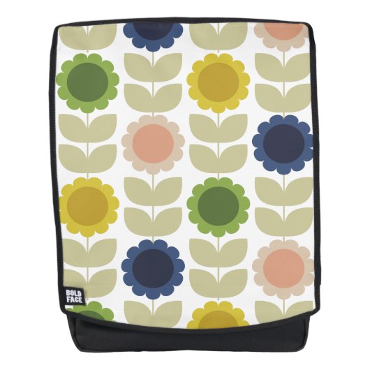 Retro Groovy Summer Flowers Stems バックパック (正面)