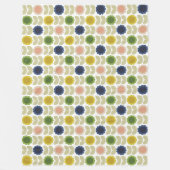 Retro Groovy Summer Flowers Stems フリースブランケット (正面)