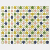 Retro Groovy Summer Flowers Stems フリースブランケット (正面(横))