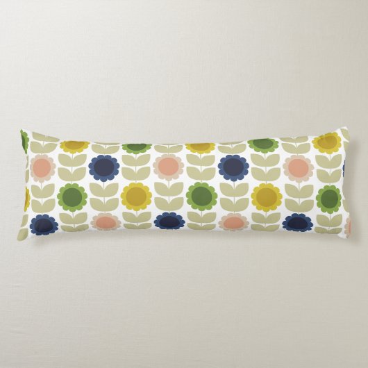 Retro Groovy Summer Flowers Stems ボディピロー (正面)