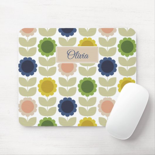 Retro Groovy Summer Flowers Stems マウスパッド (マウス)