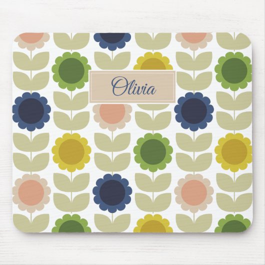 Retro Groovy Summer Flowers Stems マウスパッド (正面)