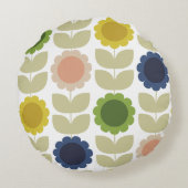 Retro Groovy Summer Flowers Stems ラウンドクッション (裏面)