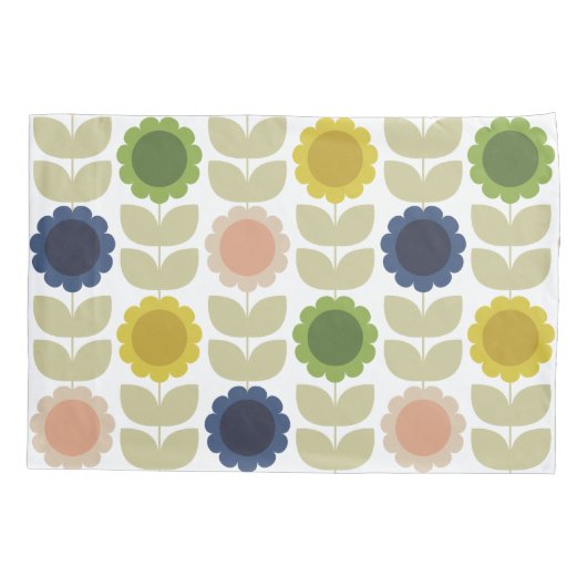 Retro Groovy Summer Flowers Stems 枕カバー (裏面-左)