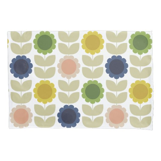 Retro Groovy Summer Flowers Stems 枕カバー (正面左)