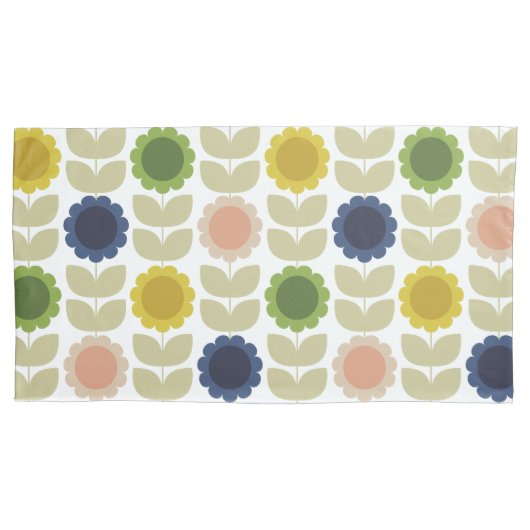 Retro Groovy Summer Flowers Stems 枕カバー (正面左)