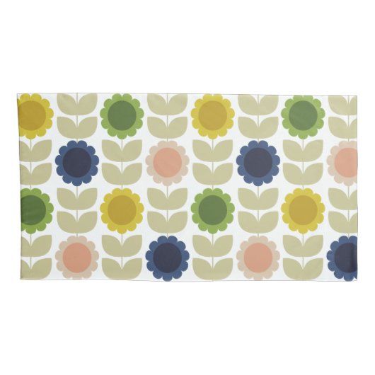 Retro Groovy Summer Flowers Stems 枕カバー (裏面-右)