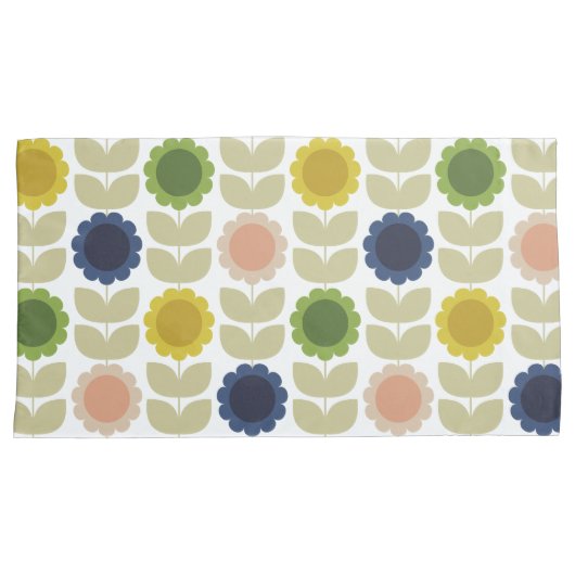 Retro Groovy Summer Flowers Stems 枕カバー (正面右)