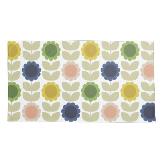 Retro Groovy Summer Flowers Stems 枕カバー (裏面-左)