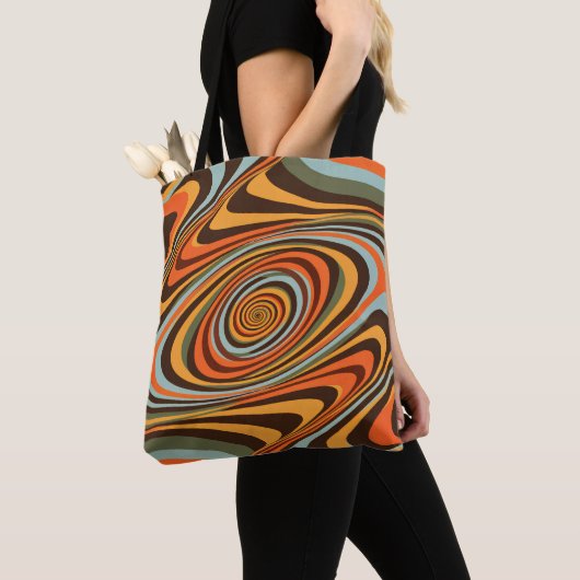 Retro Groovy Swirl Pattern 70s Psychedelic Vortex トートバッグ (クローズアップ)