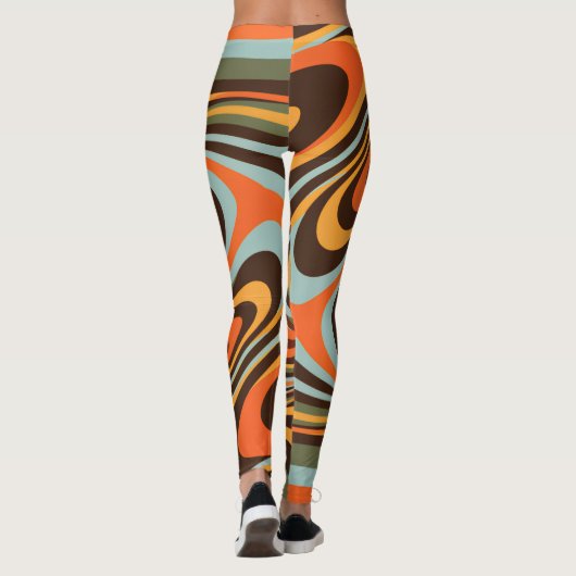 Retro Groovy Swirl Pattern 70s Psychedelic Vortex レギンス (裏面)