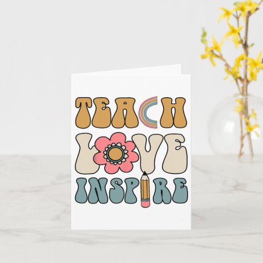 Retro Groovy Teacher Inspirational Happy Ck To Sch カード (黄色い花)