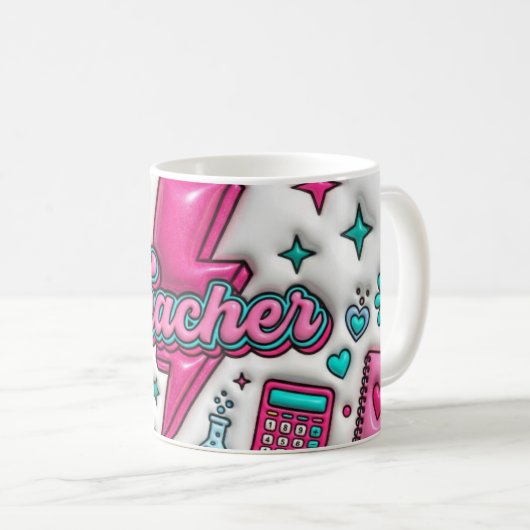 Retro Groovy Teacher Pink and Teal 11oz Mug コーヒーマグカップ (正面右)