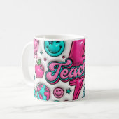 Retro Groovy Teacher Pink and Teal 11oz Mug コーヒーマグカップ (正面左)