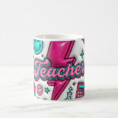 Retro Groovy Teacher Pink and Teal 11oz Mug コーヒーマグカップ (中央)