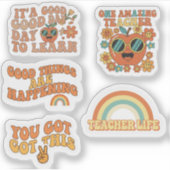 Retro Groovy Teacher Sticker Sheet | Motivational  シール (正面)