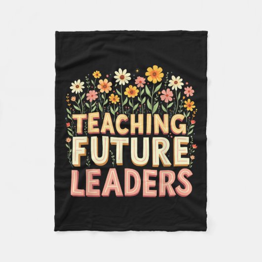 Retro Groovy Teaching Future Leaders Tees Flower P フリースブランケット (正面)
