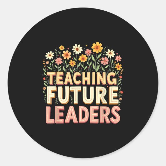 Retro Groovy Teaching Future Leaders Tees Flower P ラウンドシール (正面)