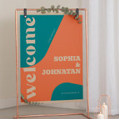 Retro groovy teal beige typography welcome wedding ポスター